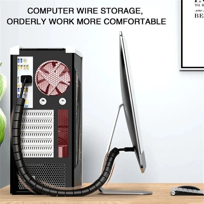 1m Cable Management PE Sleeve Computer Wire Flexible Power Cord Organizer 16mm Diameter - Black - 4
