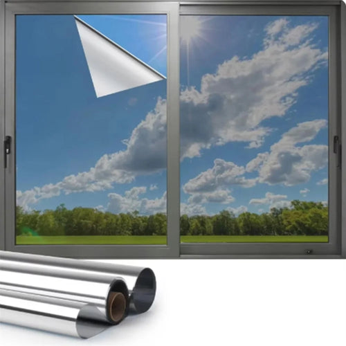 45 x 100cm Window Privacy Film Office Home Balcony One Way UV Blocking Static Cling Glass Film - Silver - 1