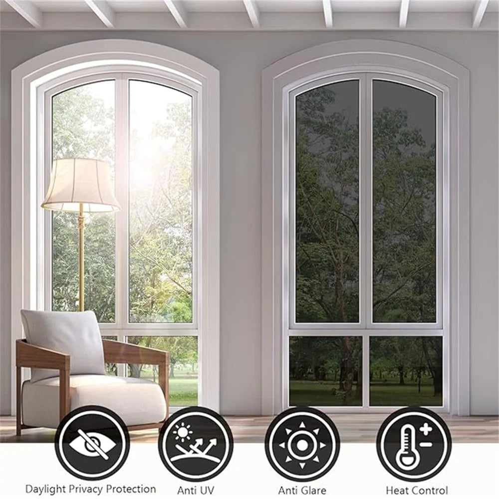 45 x 100cm Window Privacy Film Office Home Balcony One Way UV Blocking Static Cling Glass Film - Silver - 4
