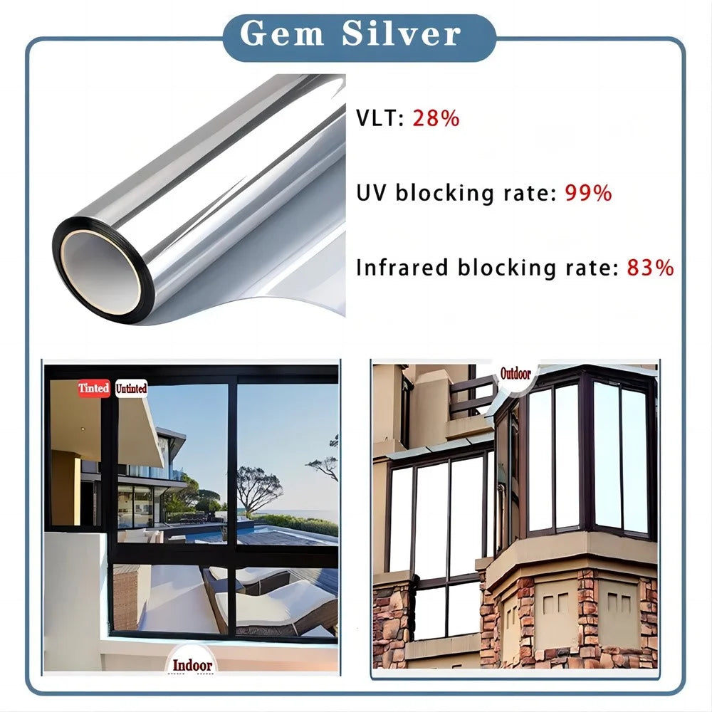 45 x 100cm Window Privacy Film Office Home Balcony One Way UV Blocking Static Cling Glass Film - Silver - 5