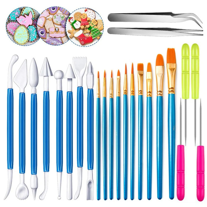 2106724 24PCS Pottery Tool Set DIY Brush Paintbrush Tweezers Clay Carving Knife - 1