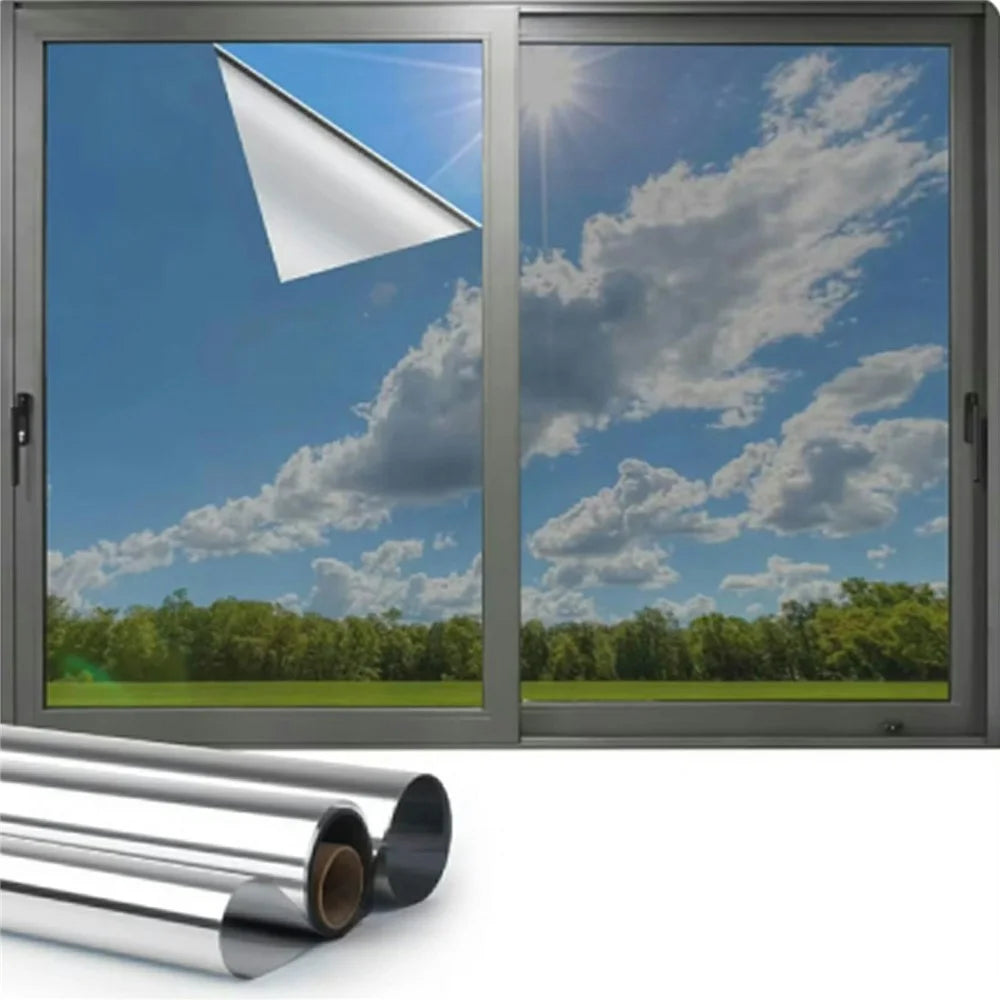 50 x 200cm Window Privacy Film Office Home Balcony One Way UV Blocking Static Cling Glass Film - Silver - 1