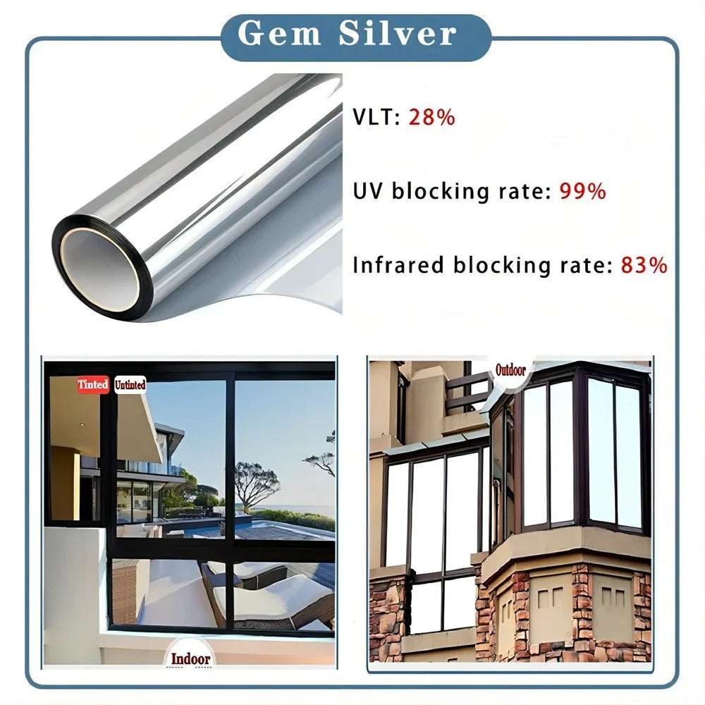 60 x 200cm Window Privacy Film Office Home Balcony One Way UV Blocking Static Cling Glass Film - Silver - 2