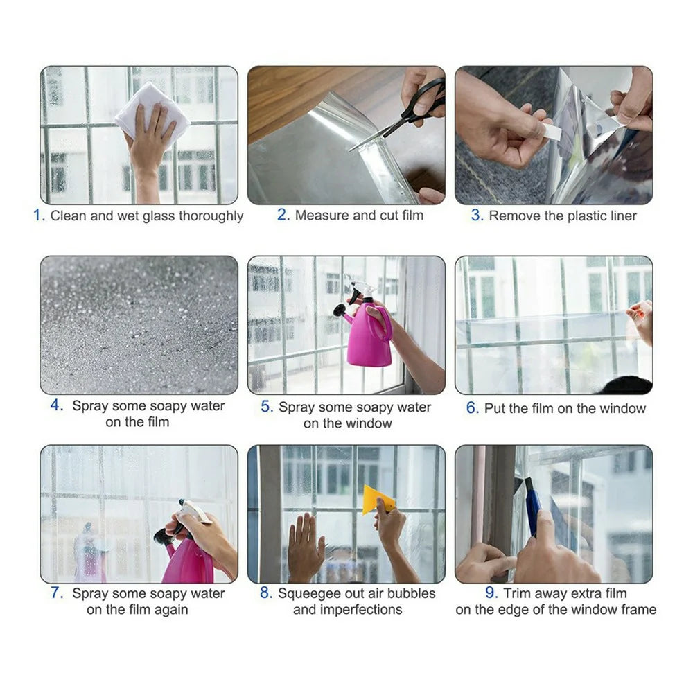 90 x 200cm Window Privacy Film Office Home Balcony One Way UV Blocking Static Cling Glass Film - Silver - 6