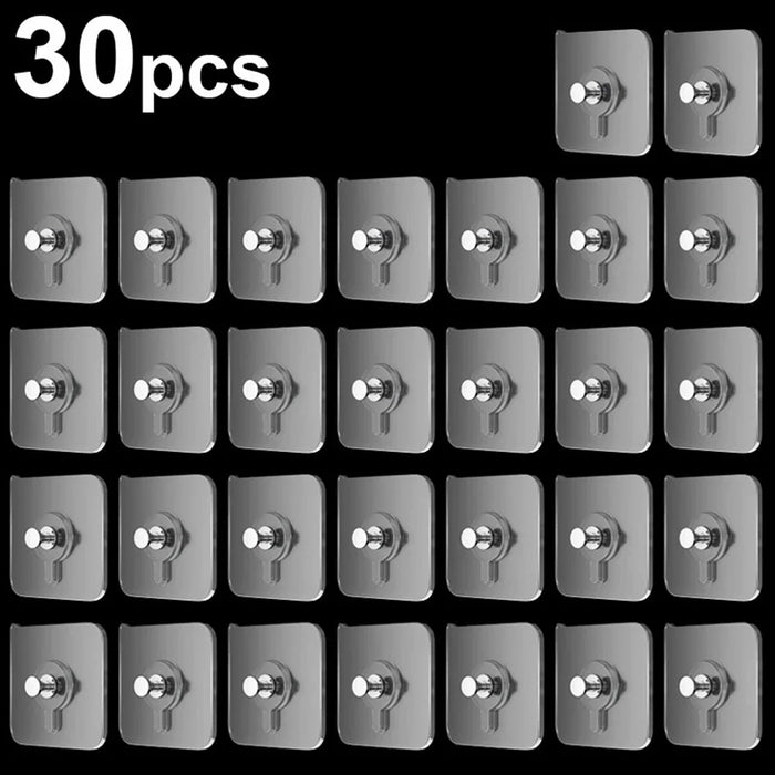 30Pcs Transparent Adhesive Hook No Drilling Traceless Wall Mount Screw for Picture Frames Clocks - 1
