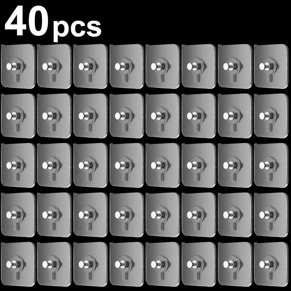 40Pcs Transparent Adhesive Hook No Drilling Traceless Wall Mount Screw for Picture Frames Clocks - 1
