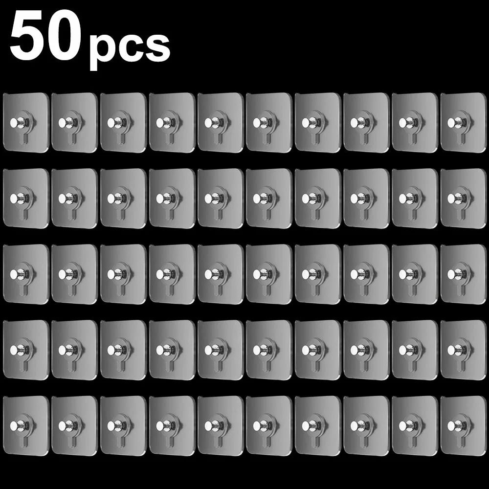 50Pcs Transparent Adhesive Hook No Drilling Traceless Wall Mount Screw for Picture Frames Clocks - 1