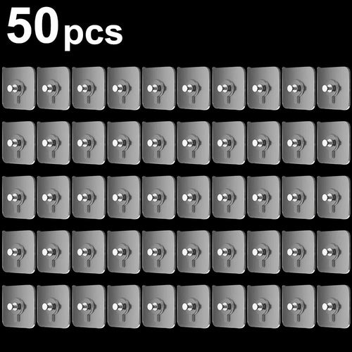 50Pcs Transparent Adhesive Hook No Drilling Traceless Wall Mount Screw for Picture Frames Clocks - 1