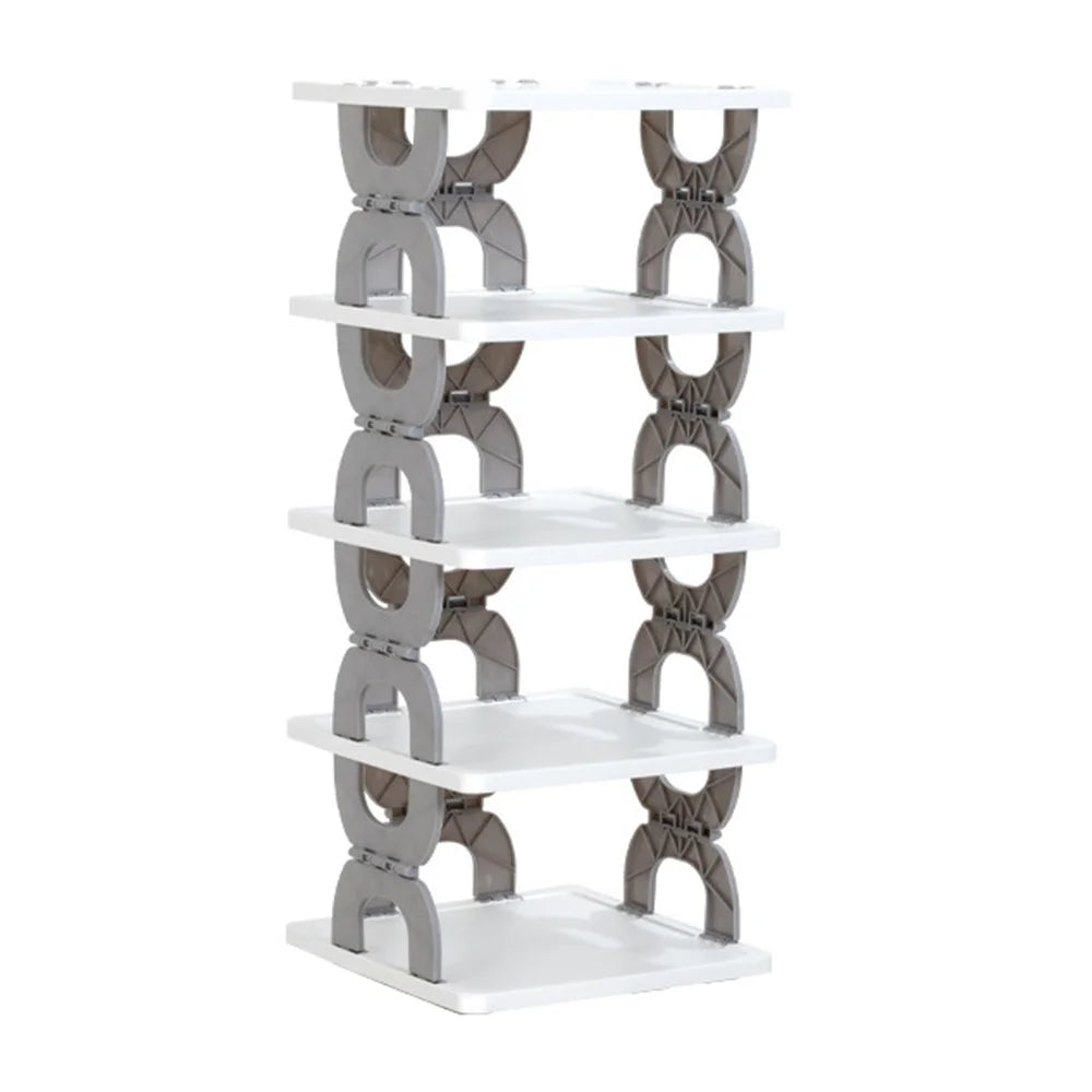Foldable 5 Tiers Shoe Rack Organizer Home Entryway Bathroom Dorm PP Storage Shelf - Grey - 1