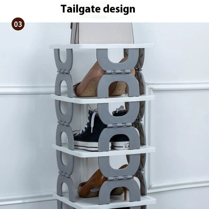 Foldable 5 Tiers Shoe Rack Organizer Home Entryway Bathroom Dorm PP Storage Shelf - Grey - 2