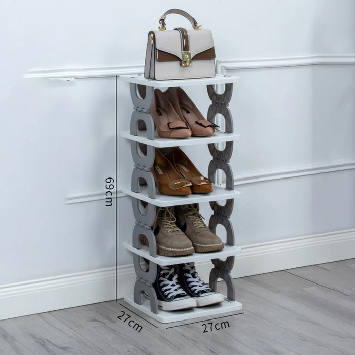 Foldable 5 Tiers Shoe Rack Organizer Home Entryway Bathroom Dorm PP Storage Shelf - Grey - 5