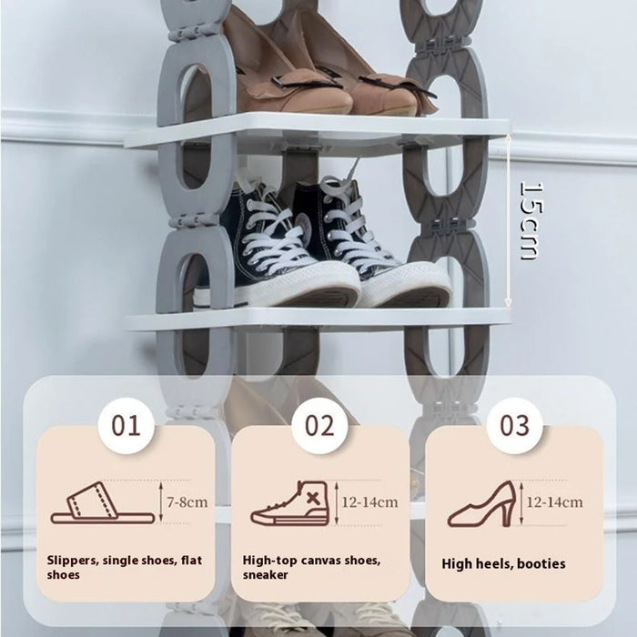 Foldable 4 Tiers Shoe Rack Organizer Home Entryway Bathroom Dorm PP Storage Shelf - Grey - 2