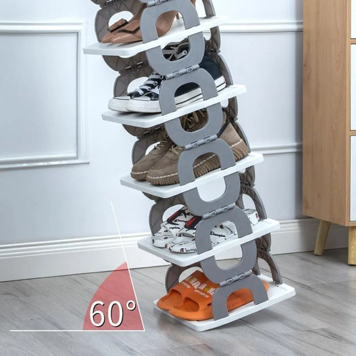 Foldable 4 Tiers Shoe Rack Organizer Home Entryway Bathroom Dorm PP Storage Shelf - Grey - 3
