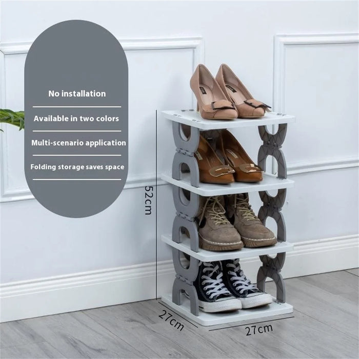Foldable 4 Tiers Shoe Rack Organizer Home Entryway Bathroom Dorm PP Storage Shelf - Grey - 6