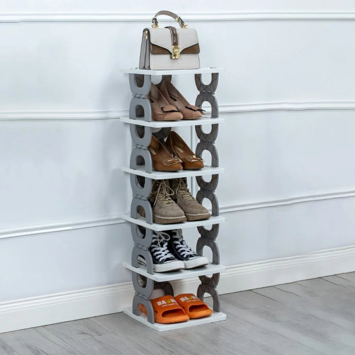 Foldable 6 Tiers Shoe Rack Organizer Home Entryway Bathroom Dorm PP Storage Shelf - Grey - 1