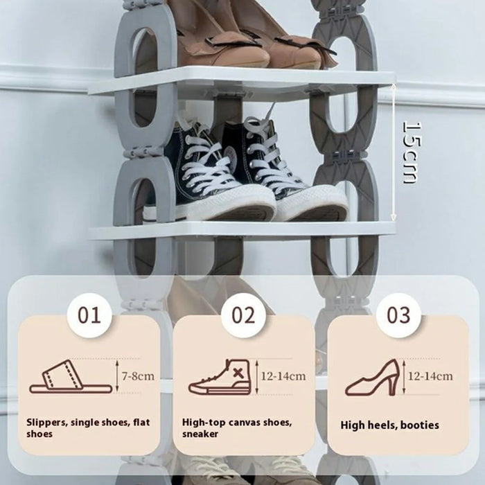 Foldable 6 Tiers Shoe Rack Organizer Home Entryway Bathroom Dorm PP Storage Shelf - Grey - 2