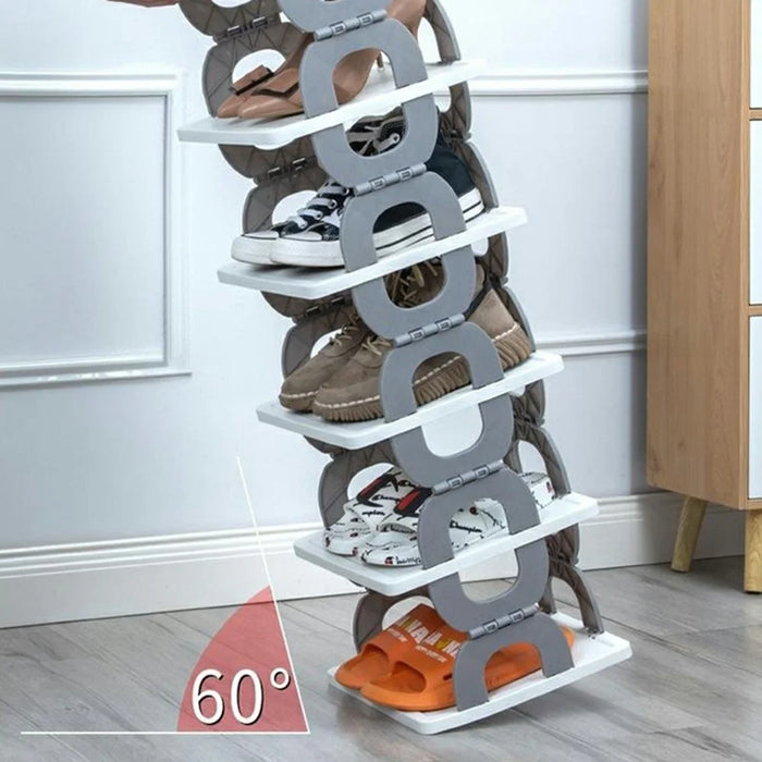 Foldable 6 Tiers Shoe Rack Organizer Home Entryway Bathroom Dorm PP Storage Shelf - Grey - 4