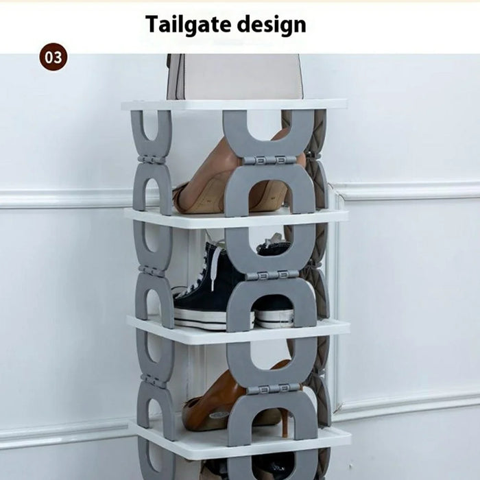 Foldable 6 Tiers Shoe Rack Organizer Home Entryway Bathroom Dorm PP Storage Shelf - Grey - 7