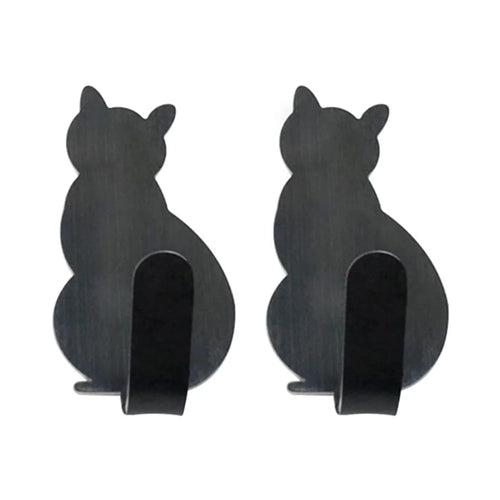 2Pcs Bathroom Storage Holder Cat Pattern Stainless Steel Kitchen Hanger Self-adhesive Hooks Towel Racks Door Clothes Wall Hanger - Black - 1