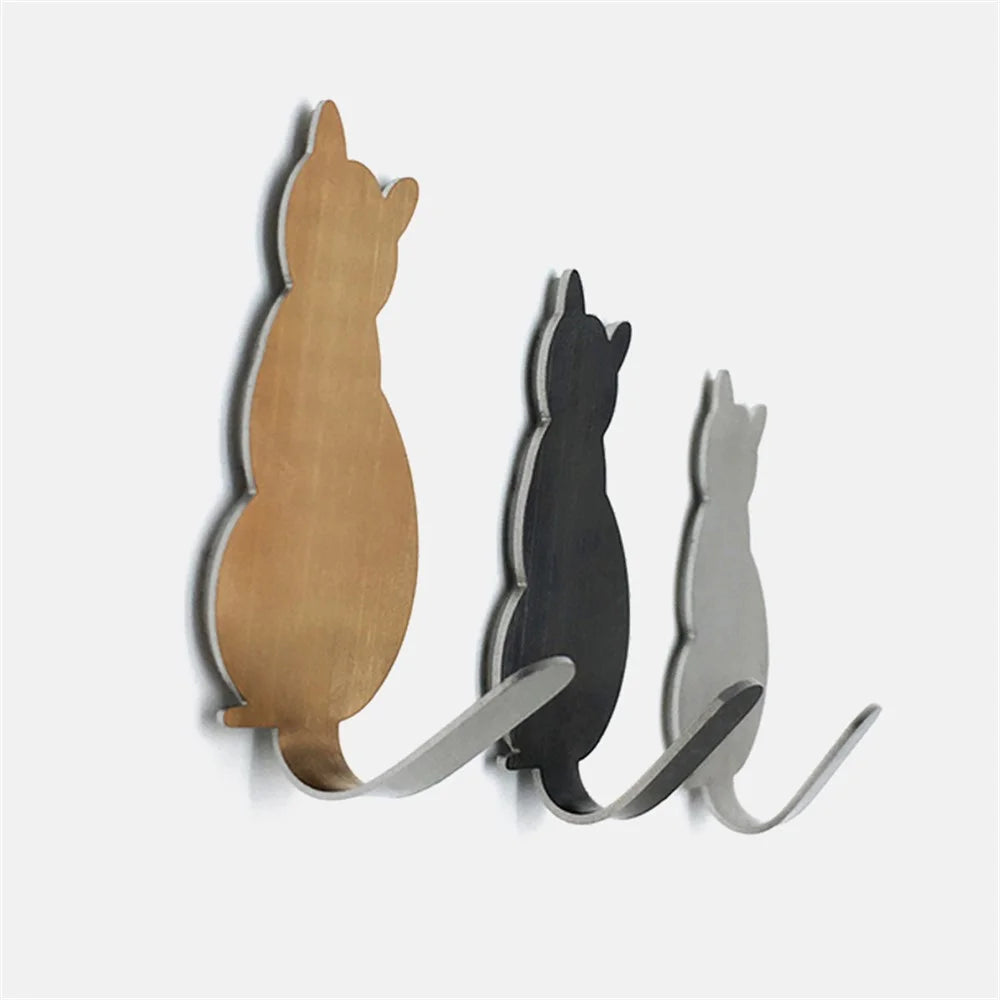 2Pcs Bathroom Storage Holder Cat Pattern Stainless Steel Kitchen Hanger Self-adhesive Hooks Towel Racks Door Clothes Wall Hanger - Black - 3