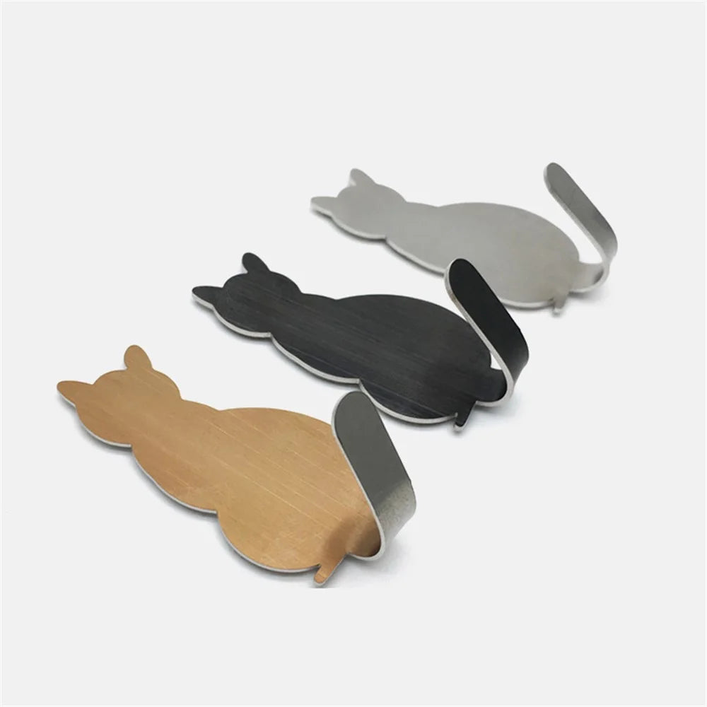 2Pcs Bathroom Storage Holder Cat Pattern Stainless Steel Kitchen Hanger Self-adhesive Hooks Towel Racks Door Clothes Wall Hanger - Black - 5