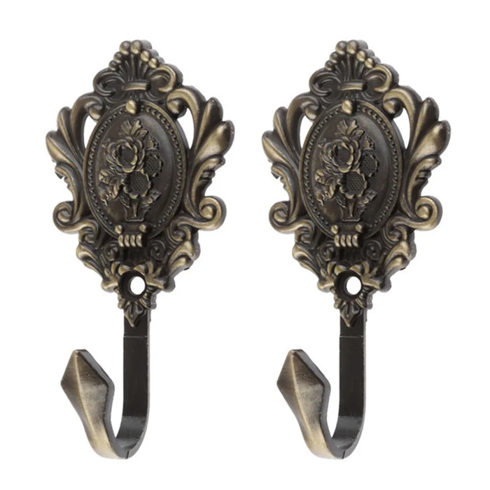 A12 2Pcs Rose Pattern Carved Vintage Drapery Window Curtain Holdbacks Tieback Wall Hooks - Bronze - 1