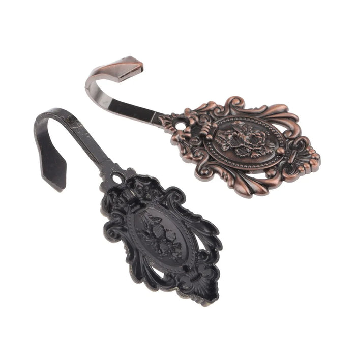 A12 2Pcs Rose Pattern Carved Vintage Drapery Window Curtain Holdbacks Tieback Wall Hooks - Bronze - 4