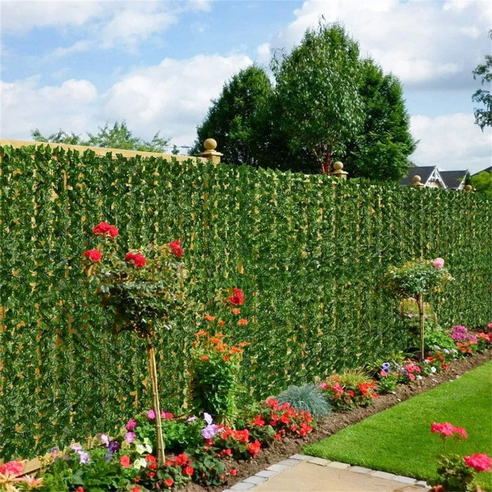 1 x 3m Dark-Colored Pothos Leaves Artificial Hedge Privacy Screen Garden Yard Faux Leaf Fence Barrier - 3