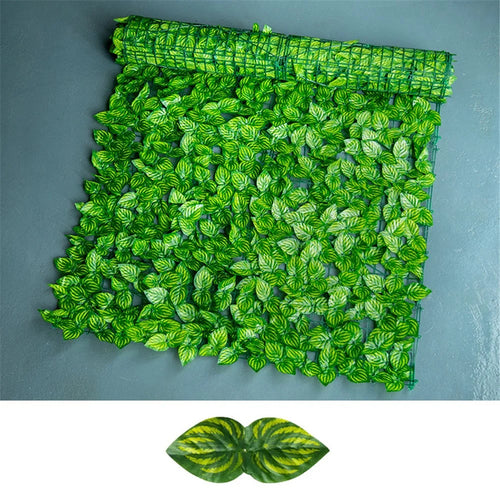 Privacy Fence Wall Screen 1 x 2m Artificial Hedges Fence with Faux Watermelon Leaf for Garden Balcony Decoration - 1