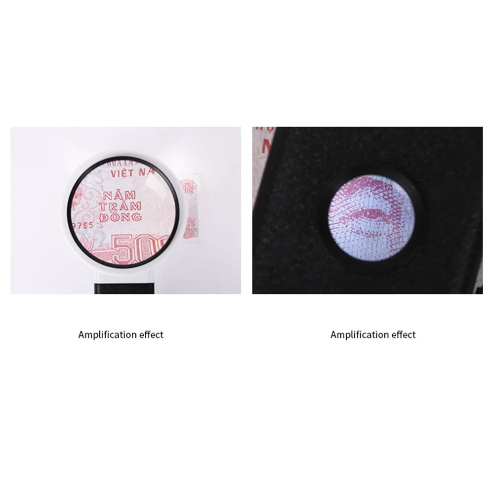 7018A 80mm Folding Magnifier with UV LED Light, 6X 25X Magnifying Glass for Jewelry Diamonds Cash Money - 7