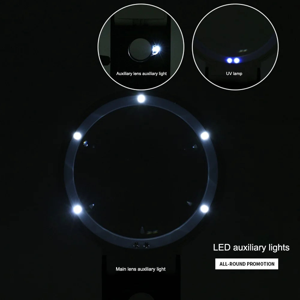 7018B 90mm UV LED Magnifier Foldable Design 5X 25X Magnifying Glass for Jewelry Diamonds Cash Money - 2