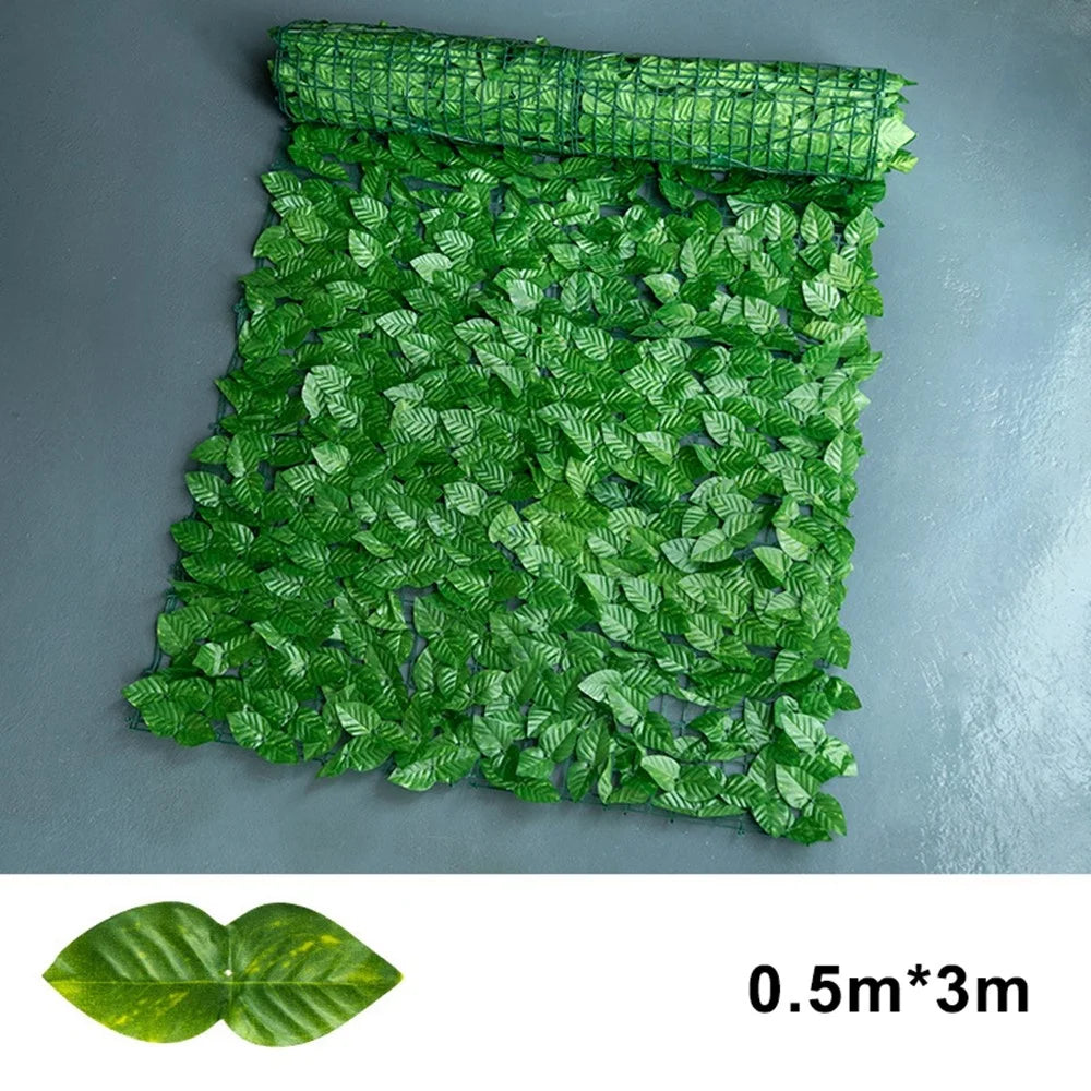 0.5 x 3m Faux Apple Leaf Artificial Hedge Privacy Screen Fence Panel Realistic Green Plant Barrier - 1
