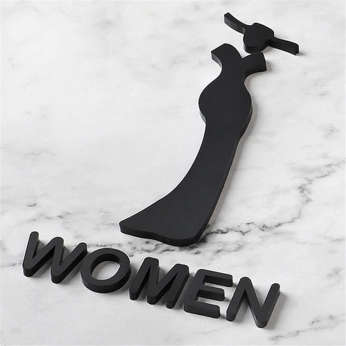20 x 12cm Acrylic Bathroom Door Sign Adhesive 3D Restroom Signage for Office Public Toilet - Women Style A / Black - 1