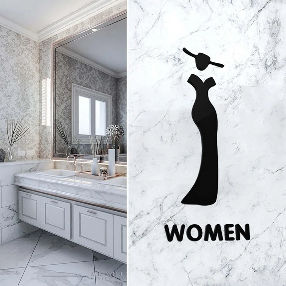 20 x 12cm Acrylic Bathroom Door Sign Adhesive 3D Restroom Signage for Office Public Toilet - Women Style A / Black - 2