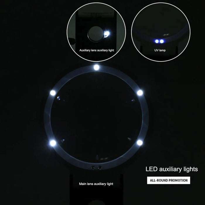 7018C 110mm LED Magnifier Money Cash Identification Foldable Design 3.5X 25X Magnifying Glass - 2
