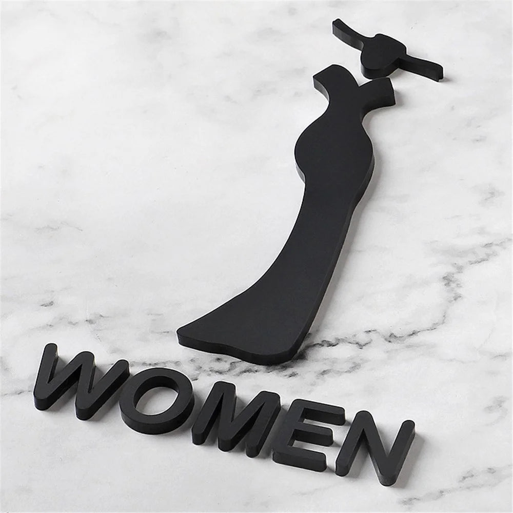 32 x 20cm Acrylic Bathroom Door Sign Adhesive 3D Restroom Signage for Office Public Toilet - Women Style A / Black - 1