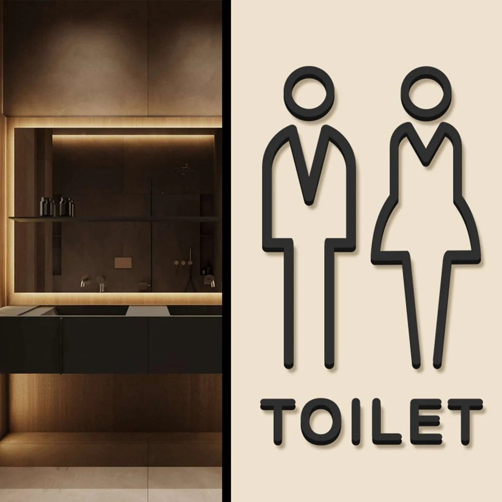 32 x 20cm Acrylic Bathroom Door Sign Adhesive 3D Restroom Signage for Office Public Toilet - Women Style A / Black - 3