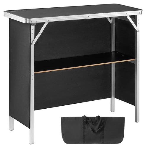 Portable Folding Bar Table 99x38x88cm Podium with Skirting and Storage Bag for Party Picnic Exhibition - 1