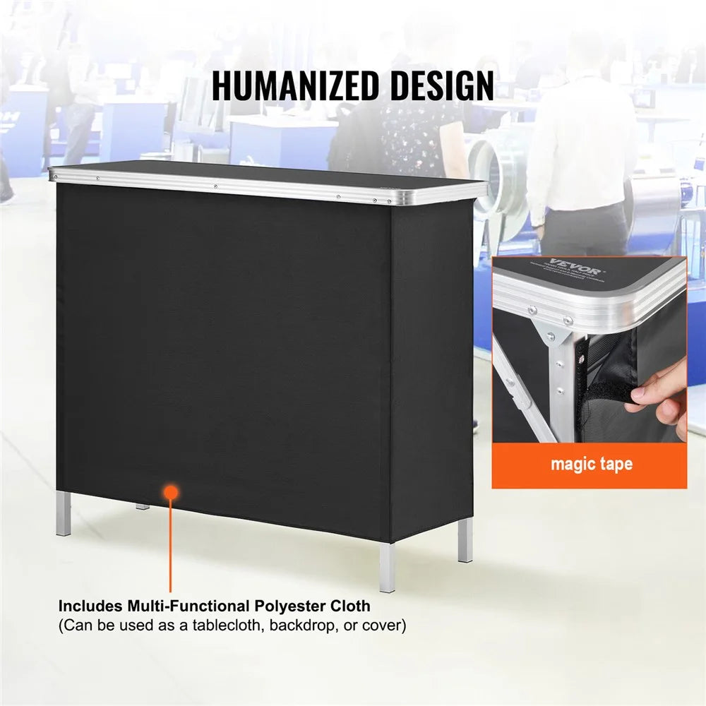 Portable Folding Bar Table 99x38x88cm Podium with Skirting and Storage Bag for Party Picnic Exhibition - 2
