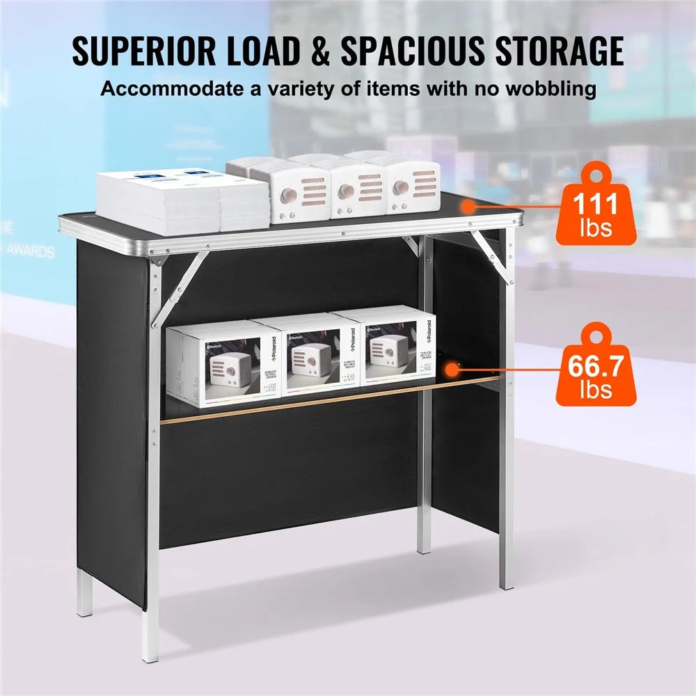 Portable Folding Bar Table 99x38x88cm Podium with Skirting and Storage Bag for Party Picnic Exhibition - 3