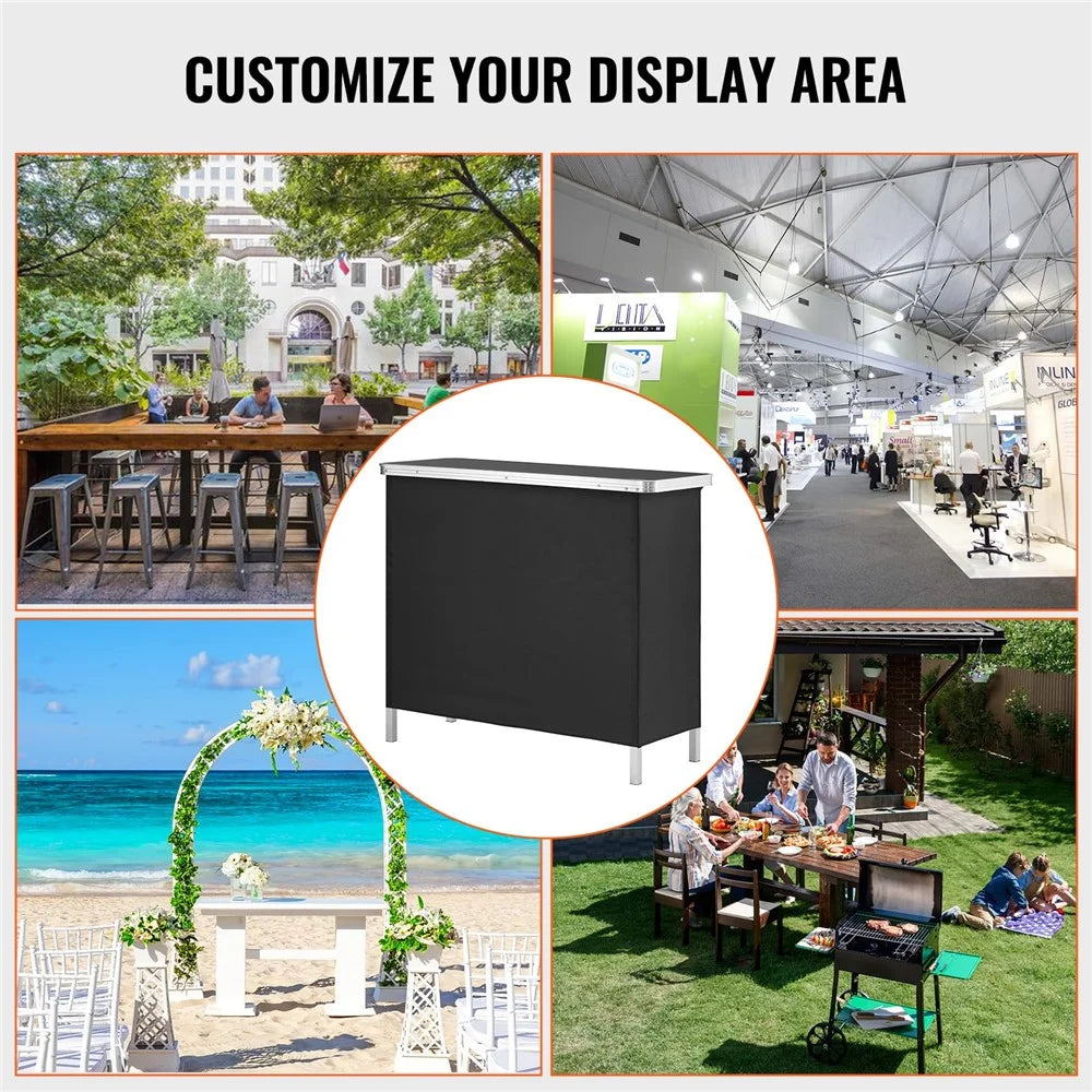 Portable Folding Bar Table 99x38x88cm Podium with Skirting and Storage Bag for Party Picnic Exhibition - 6