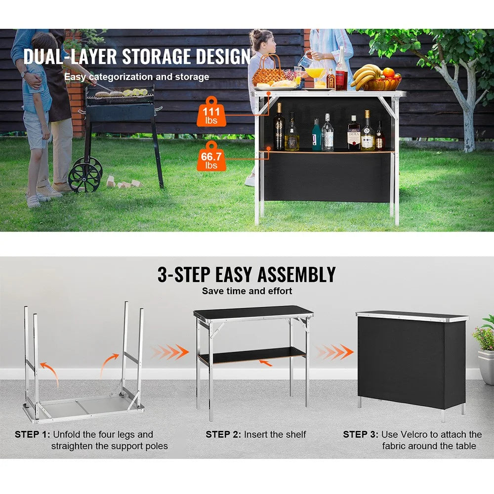 Portable Folding Bar Table 99x38x88cm Podium with Skirting and Storage Bag for Party Picnic Exhibition - 7