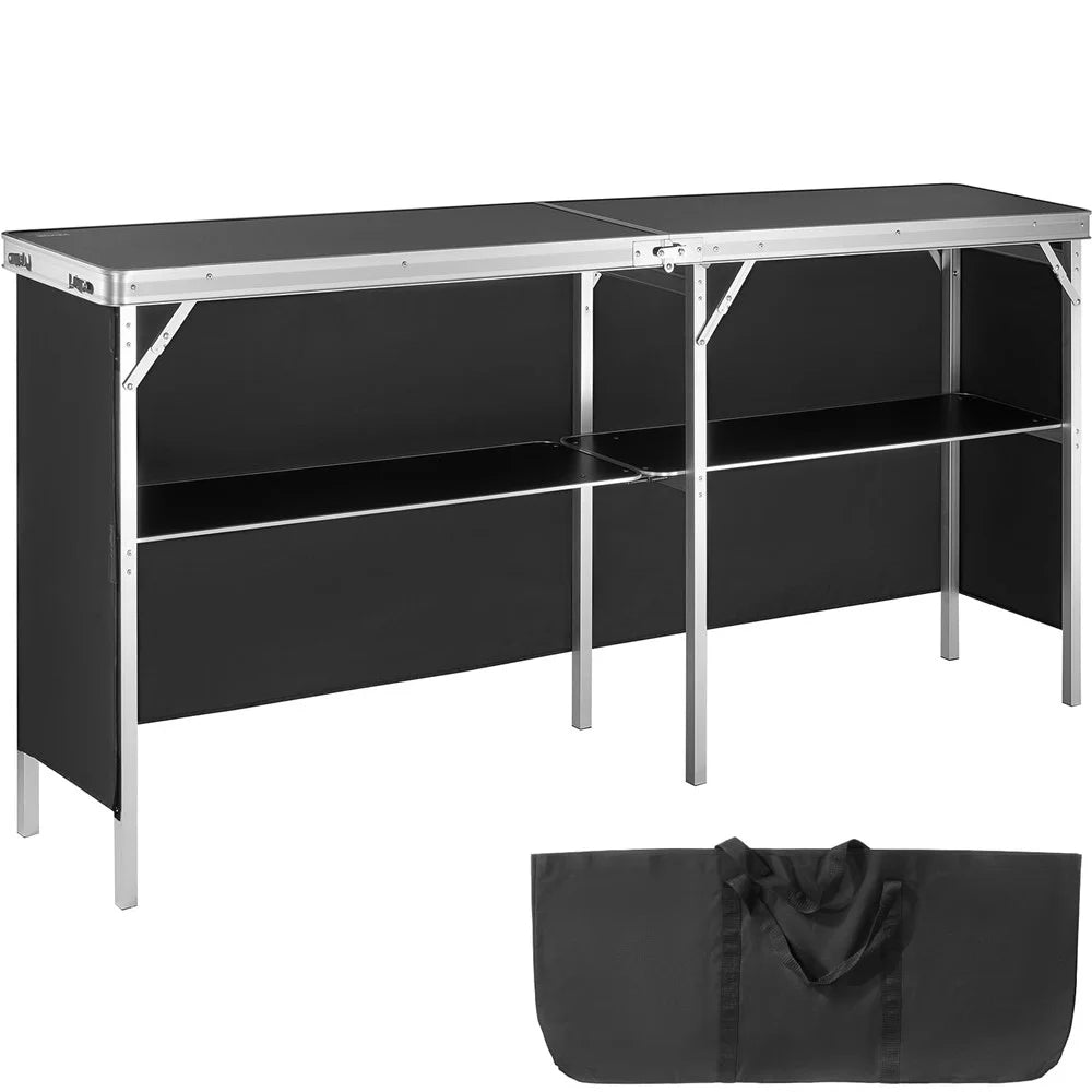Folding Portable Bar Table 198x38.5x85cm Party Picnic Exhibition Podium Desk with Skirting and Storage Bag - 1