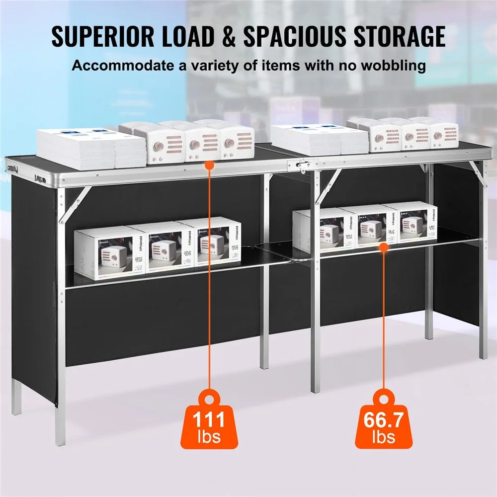 Folding Portable Bar Table 198x38.5x85cm Party Picnic Exhibition Podium Desk with Skirting and Storage Bag - 3
