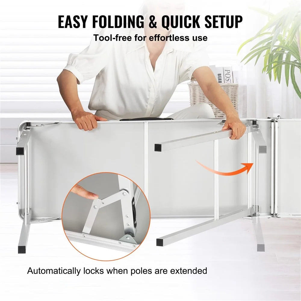 Folding Portable Bar Table 198x38.5x85cm Party Picnic Exhibition Podium Desk with Skirting and Storage Bag - 5