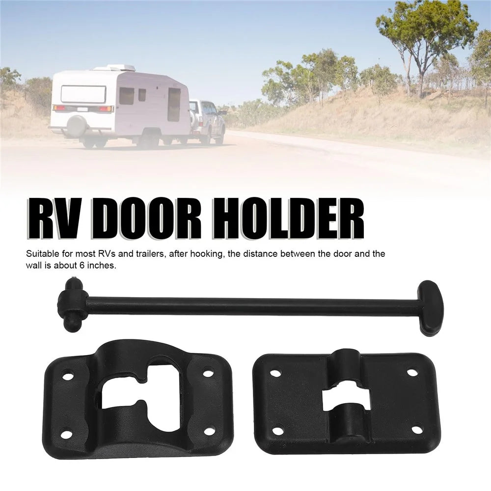 4 Sets 6 Inch T-Style ABS Door Catch Lock Bracket RV Camper Trailer Entrance Door Holder - Black - 3