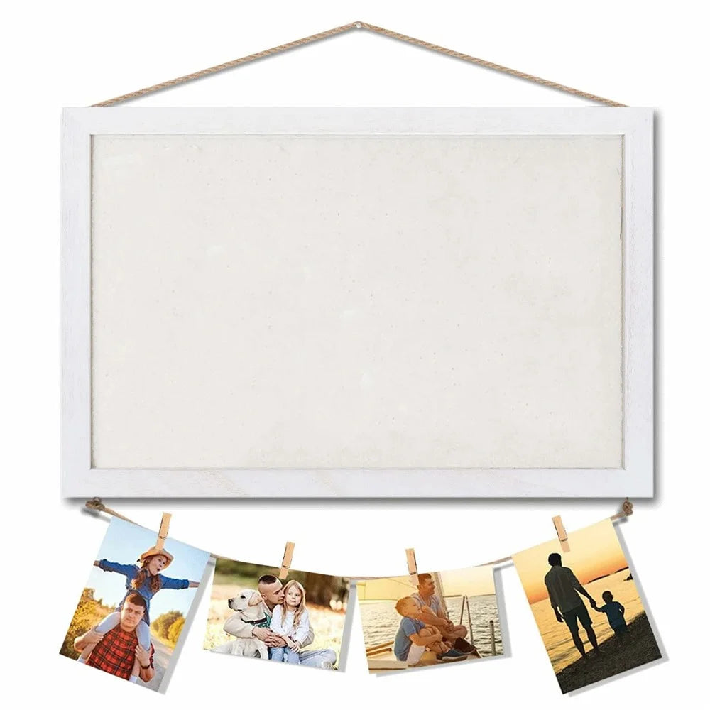 Hanging Message Board Cork Memo Note Pin Board Photo Wall Background Bulletin Board - White - 1