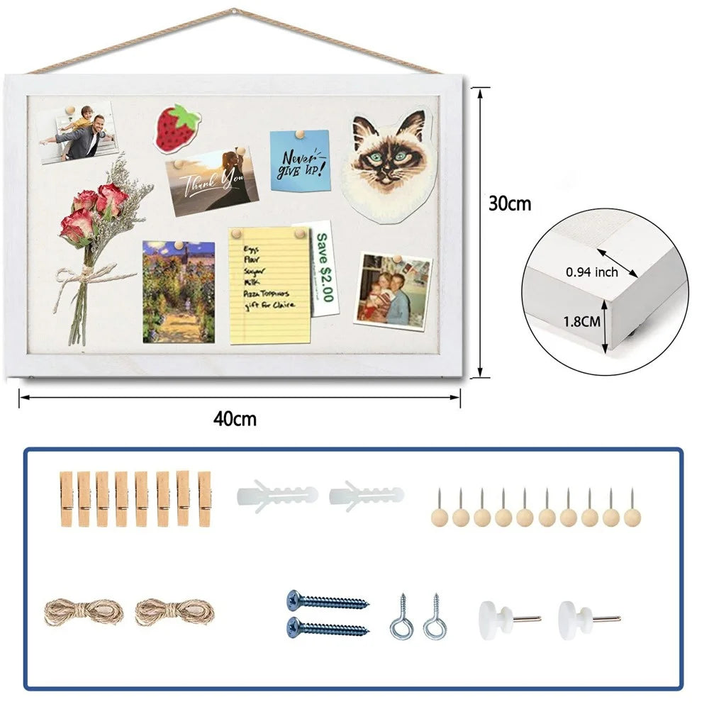 Hanging Message Board Cork Memo Note Pin Board Photo Wall Background Bulletin Board - White - 7