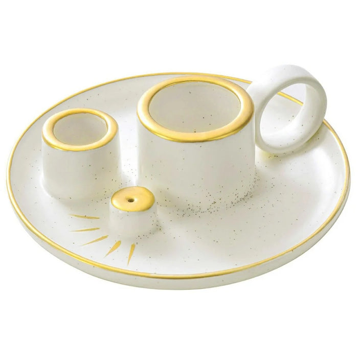 Sage Holder Ceramic Incense Burner Bowl Candle Stick Holder Tray for Meditation - White+Gold - 1