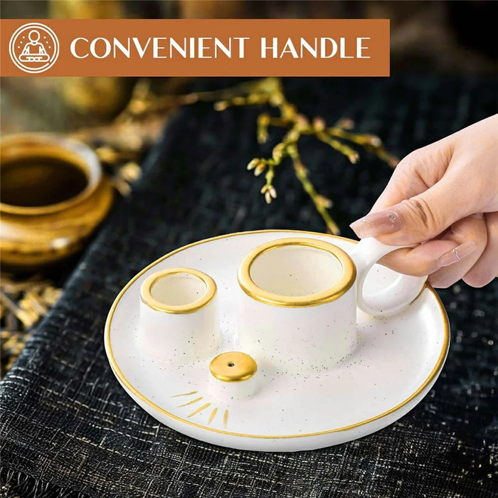 Sage Holder Ceramic Incense Burner Bowl Candle Stick Holder Tray for Meditation - White+Gold - 2